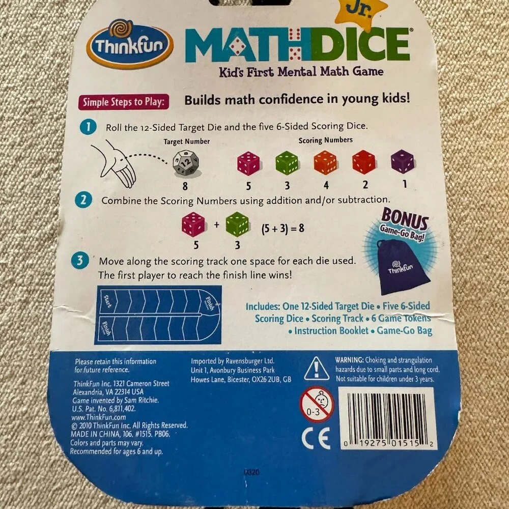 Thinkfun Jr. Math Dice Jr Kids First Mental Math Game Learning Ages 6+ *NEW - Picture 2 of 2